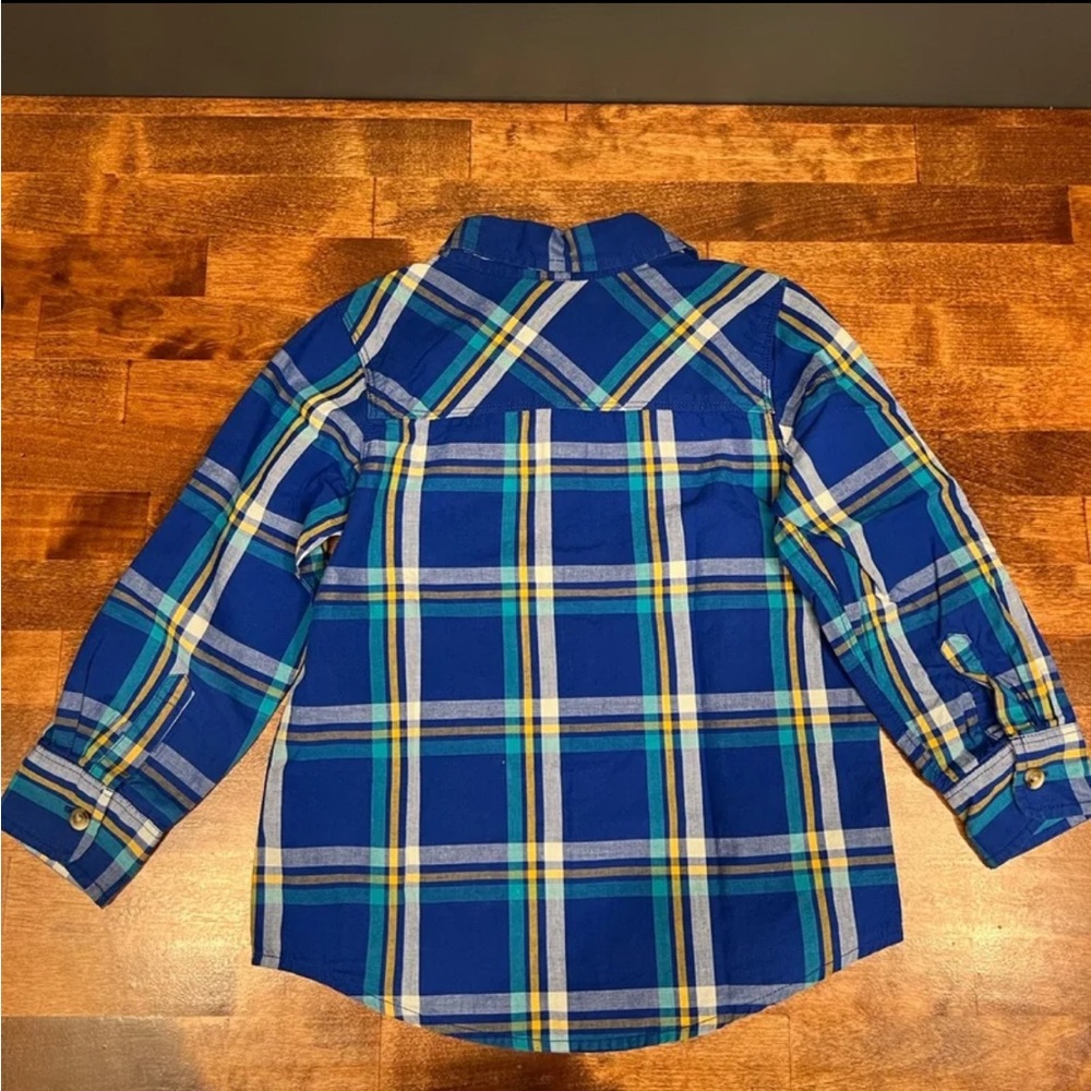 Boy’s Old Navy 4t Dress Shirt; Boys Blue 4t Long Sleeve Shirt; Boys 4t Plaid - Picture 5 of 8